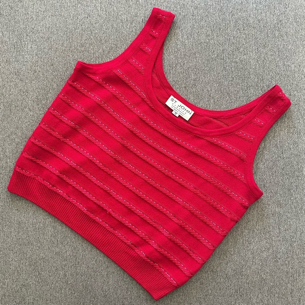 St. John Pink Beaded Embroidered Tank Top Size 12